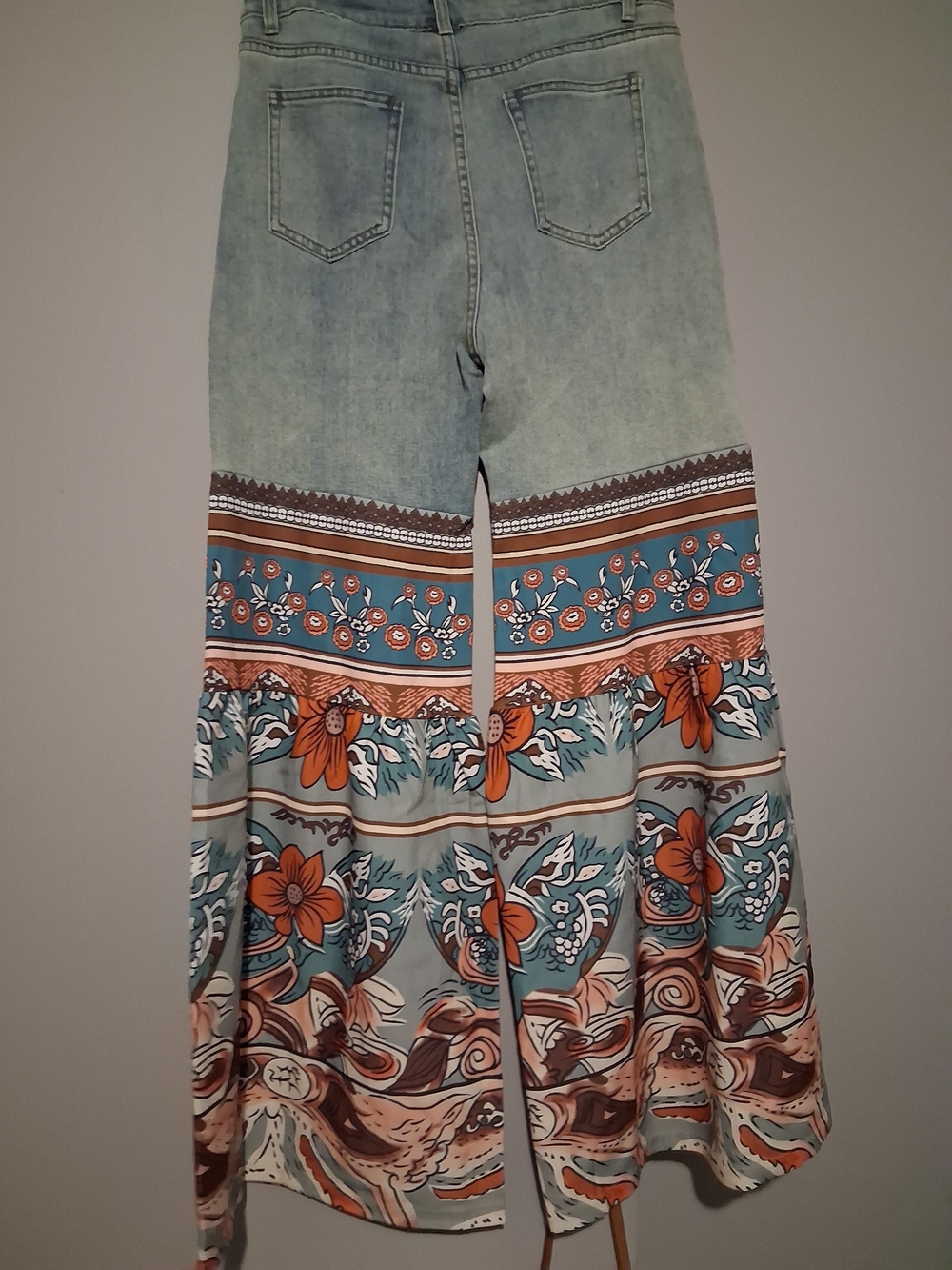 Womens Jeans Pants Blue Vintage Floral Printed Bottoms with Pockets High-Waisted - Picture 5 of 10